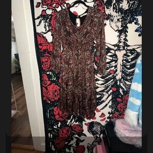 Chic Paisley Midi Dress in Rich Brown